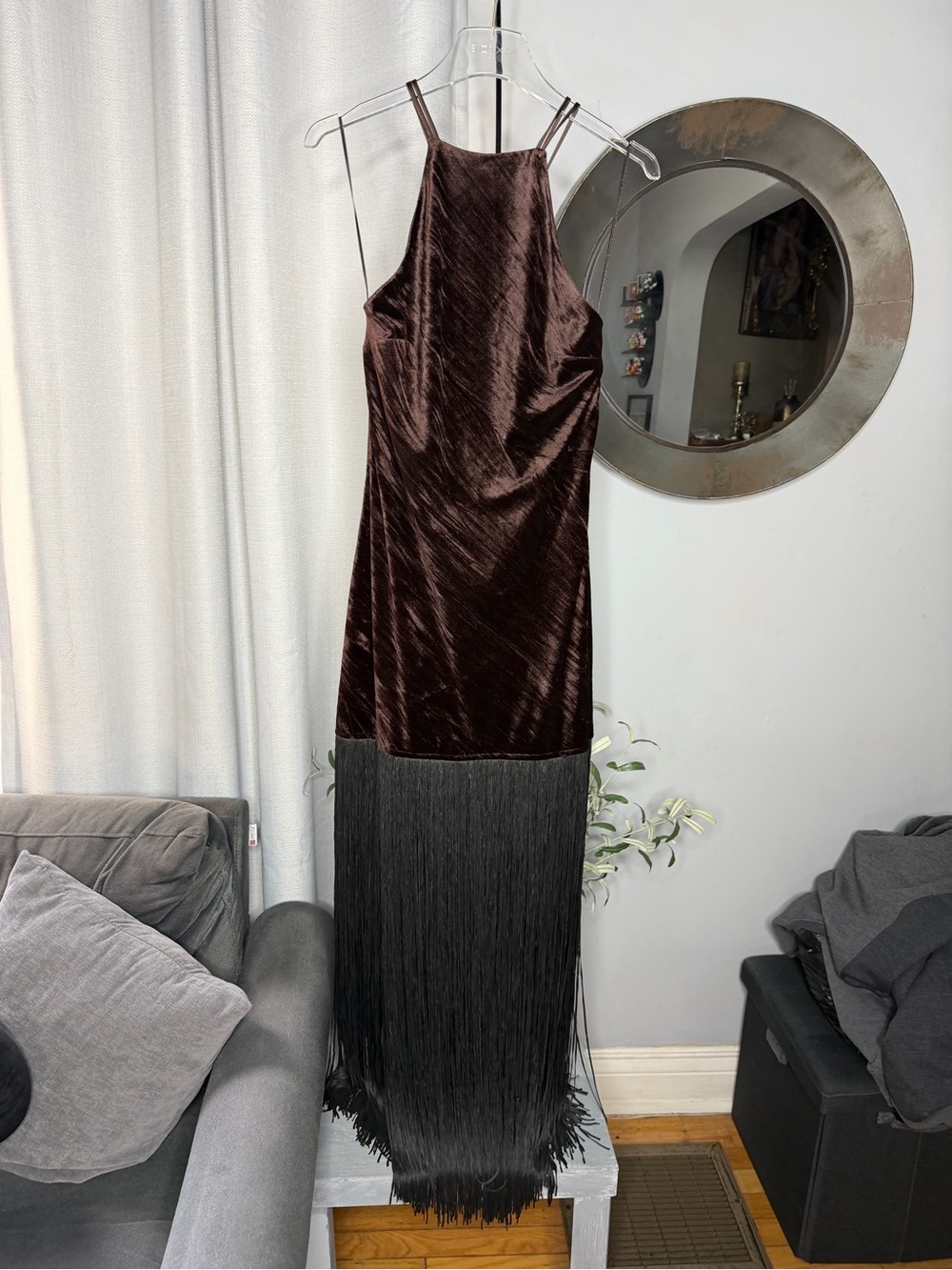 NWT Zara Woman Bloggers Fav VELVET FRINGE MIDI DRESS Size M Medium - Picture 14 of 16